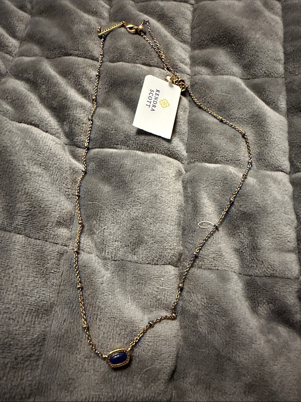 Kendra Scott Gold Necklace with Blue Oval Pendant